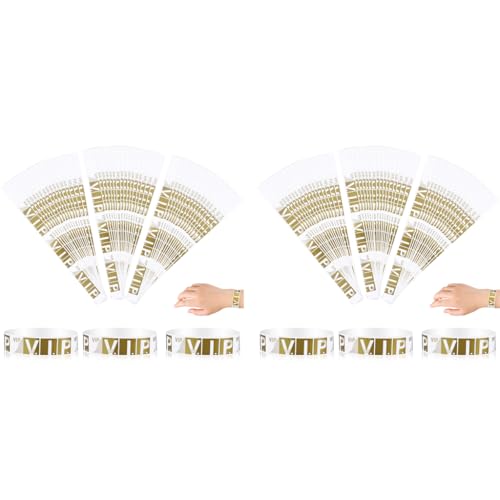 HASTHIP® 300 PCS VIP Wristbands for Customers Waterproof Paper Bracelets Lightweight Event for Party Concert Club Amusement Park Festivals Gold HASTHIP® 300 PCS VIP Wristbands for Customers Waterproof Paper Bracelets Lightweight Event for Party Concert Club Amusement Park Festivals Gold